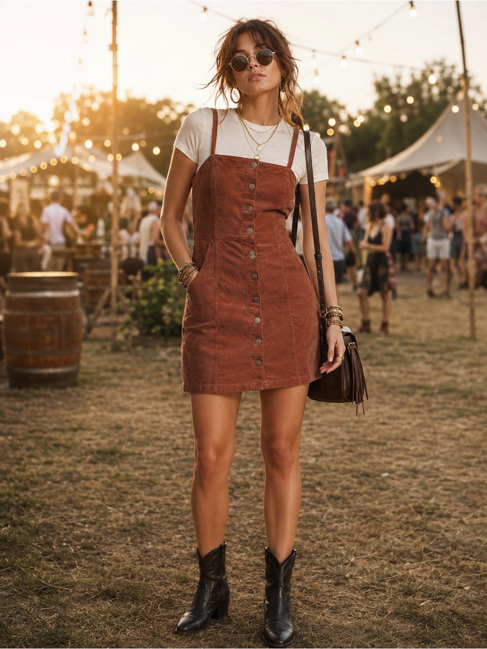 Rust Corduroy Button Front Mini Dress XL 97% Cotton 90’s style Concert Festival